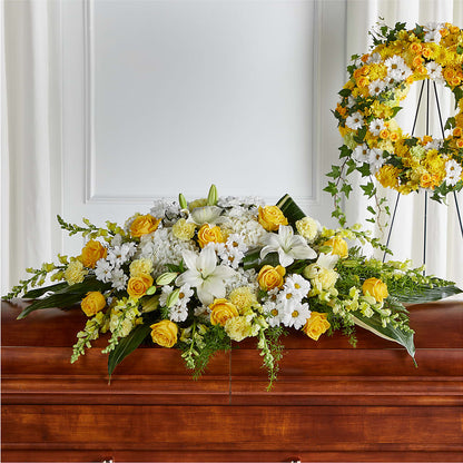 Golden Harmony Casket Spray – ANTOSZYK'S GARDEN CENTER & FLORIST SHOP, Butler PA